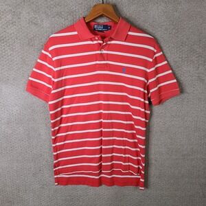 Polo Ralph Lauren Shirt Mens Small Red White Striped Short Sleeve Polo Blue Pony